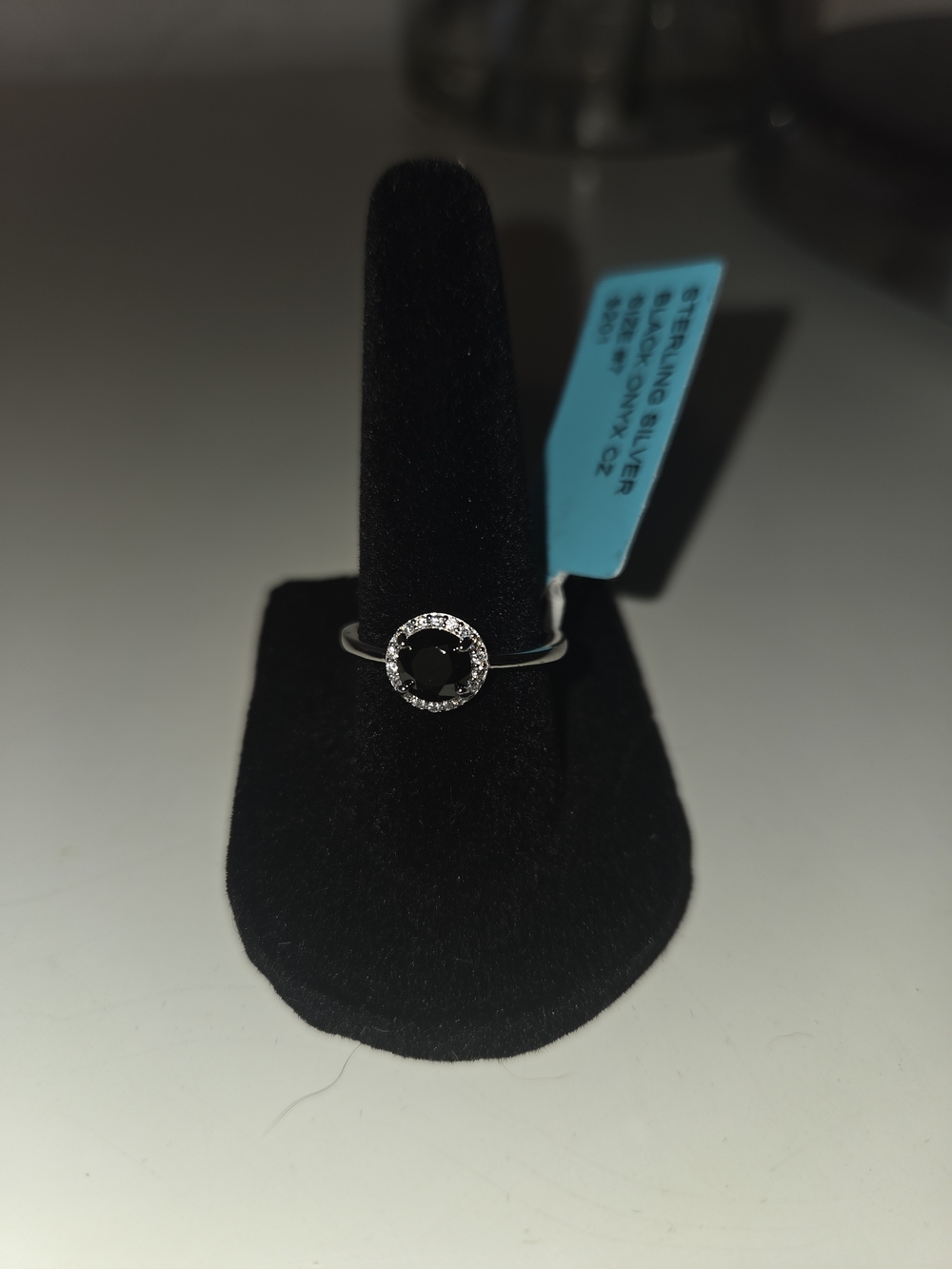 Sterling Silver Black Onyx Halo Ring